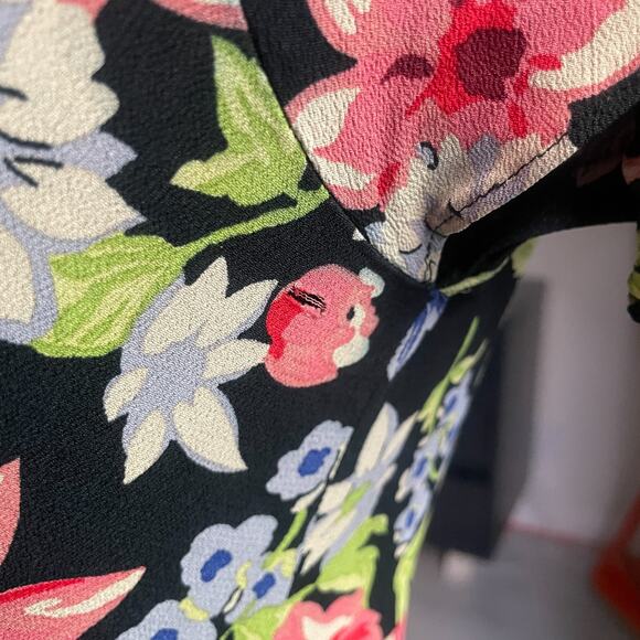 Vintage Betsey Johnson Size Medium Y2K 1990's Floral Mini Dress Black V Neck - Picture 7 of 10